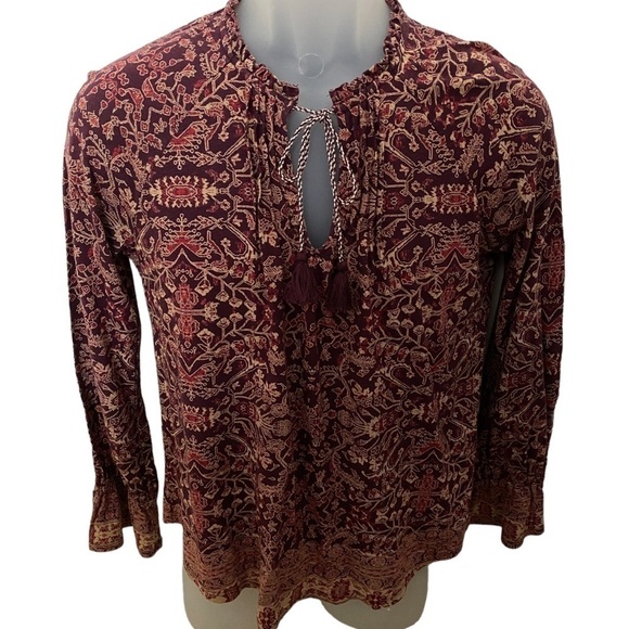 LUCKY Brand Maroon Boho Bohemian Blouse Women SP Small Petite - Picture 1 of 6